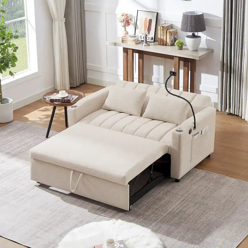 Divano letto convertibile con porte USB, tasche laterali e supporto girevole