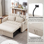 Divano letto convertibile con porte USB, tasche laterali e supporto girevole