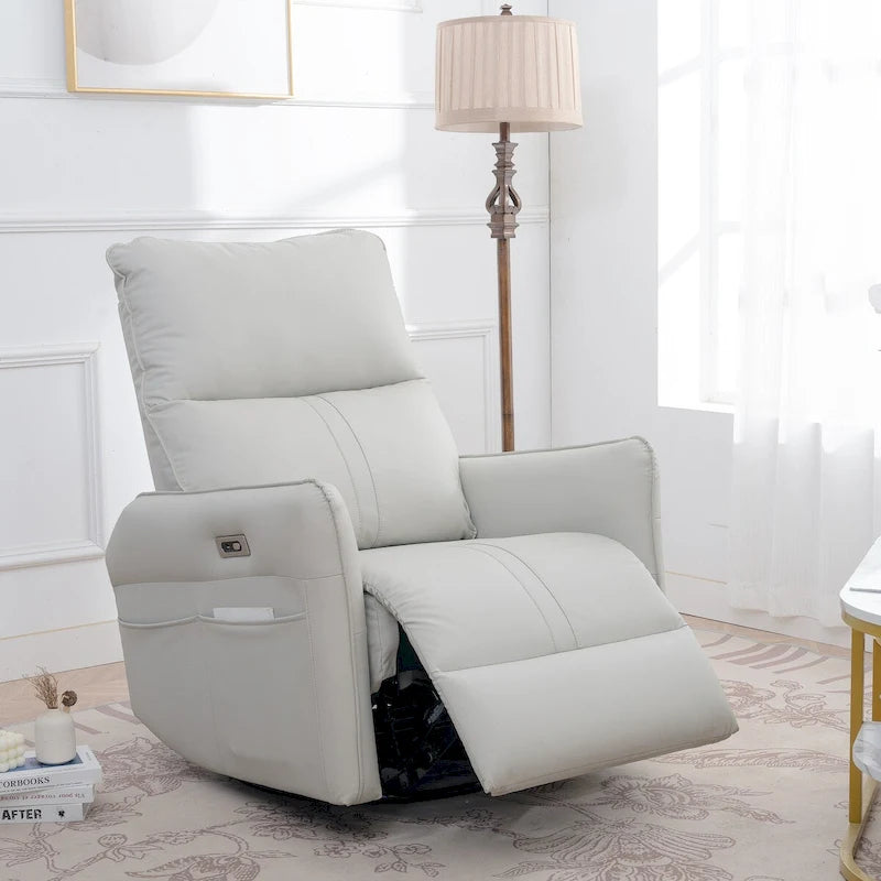 Poltrona reclinabile girevole a 270° Power Swivel Rocker, divano reclinabile elettrico con porte USB, sedia a dondolo reclinabile per la cameretta