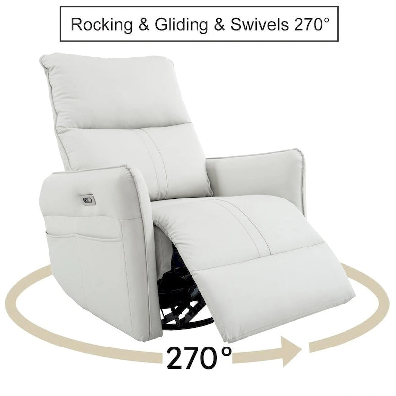 Poltrona reclinabile girevole a 270° Power Swivel Rocker, divano reclinabile elettrico con porte USB, sedia a dondolo reclinabile per la cameretta