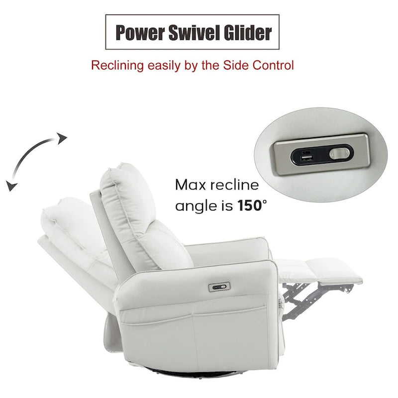 Poltrona reclinabile girevole a 270° Power Swivel Rocker, divano reclinabile elettrico con porte USB, sedia a dondolo reclinabile per la cameretta
