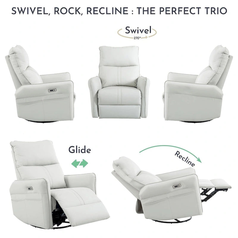 Poltrona reclinabile girevole a 270° Power Swivel Rocker, divano reclinabile elettrico con porte USB, sedia a dondolo reclinabile per la cameretta