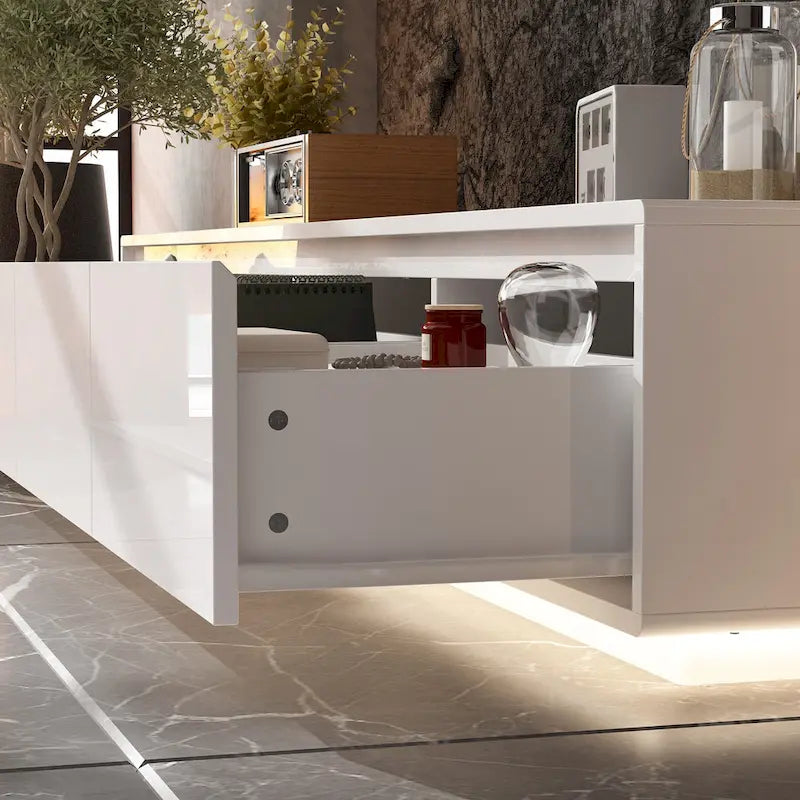 Mobile TV/Console Illuminato Bianco Laccato Lucido