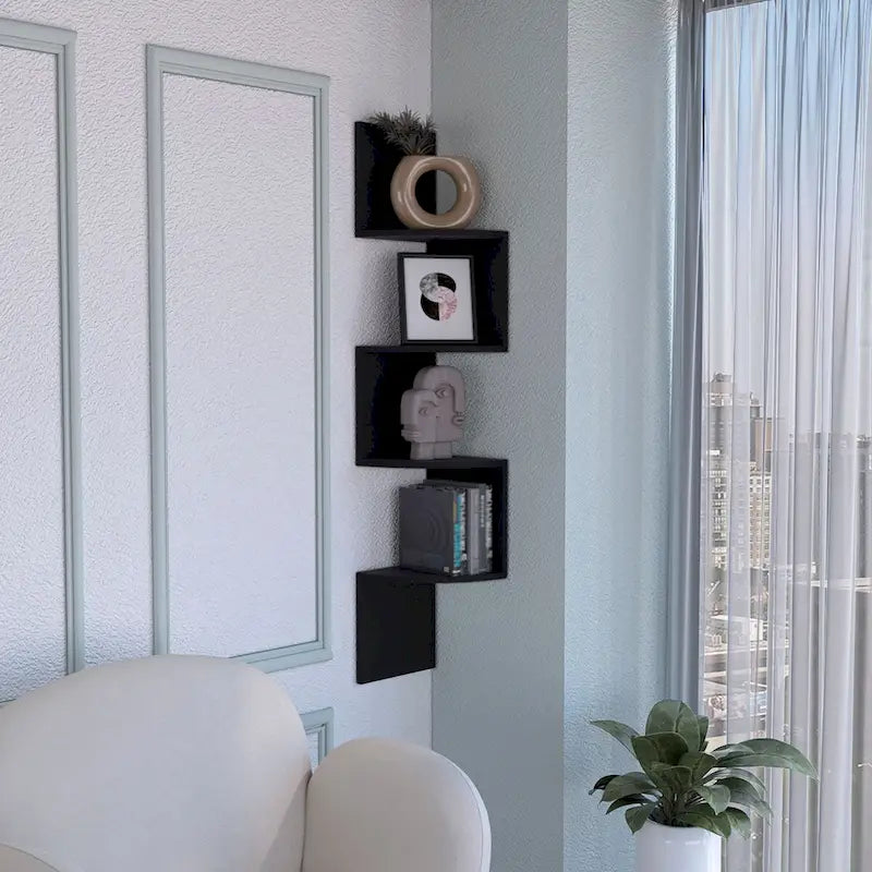 Mensola ad Angolo, Design Moderno a Tutta Parete con Ripiani Multipli