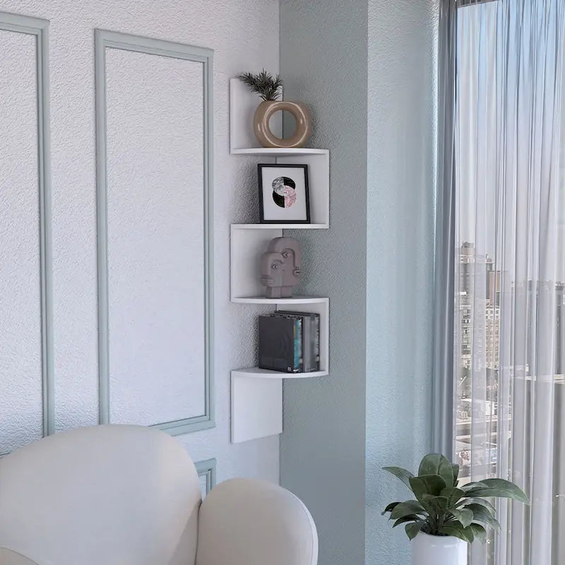 Mensola ad Angolo, Design Moderno a Tutta Parete con Ripiani Multipli