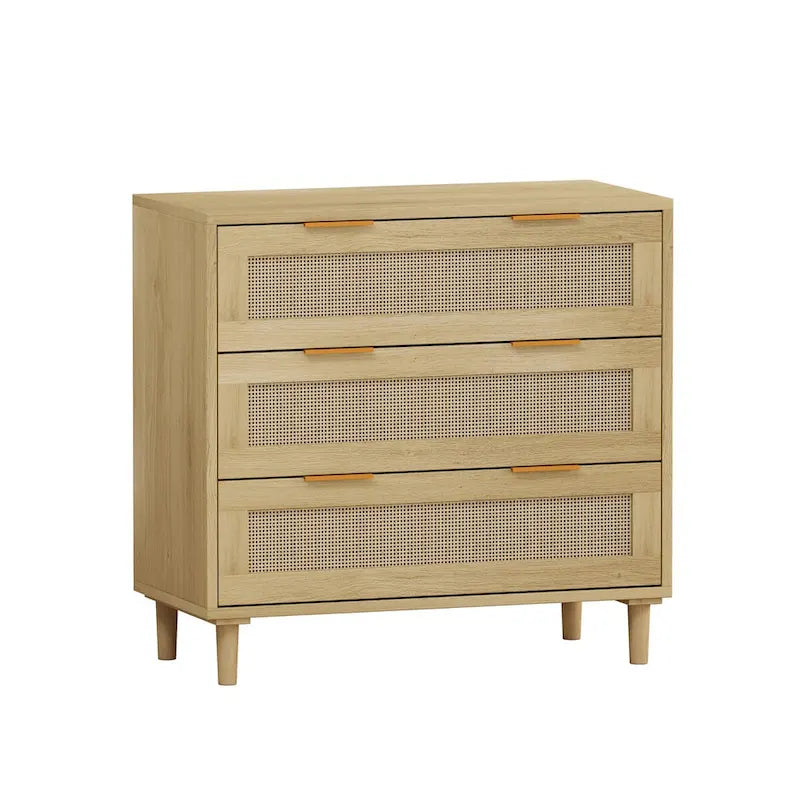 Mobile contenitore in rattan con tre cassetti in rattan