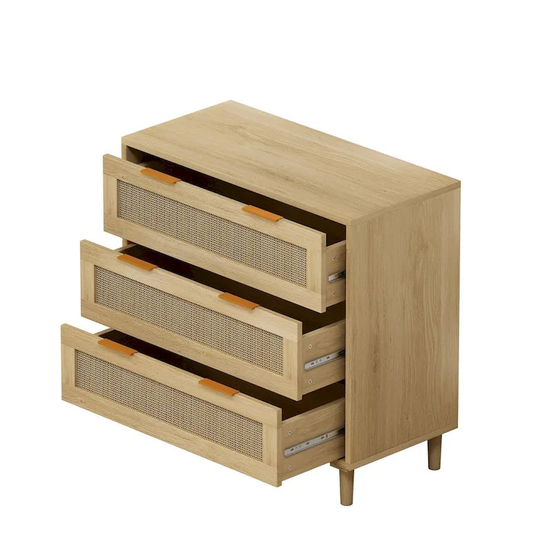 Mobile contenitore in rattan con tre cassetti in rattan