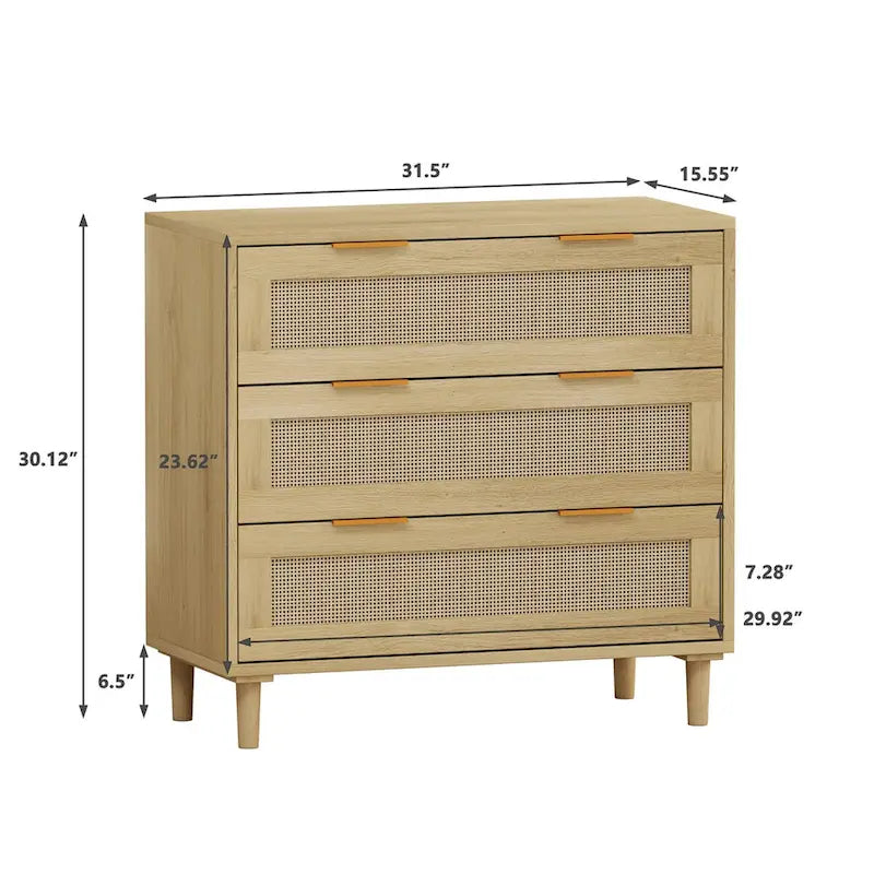 Mobile contenitore in rattan con tre cassetti in rattan