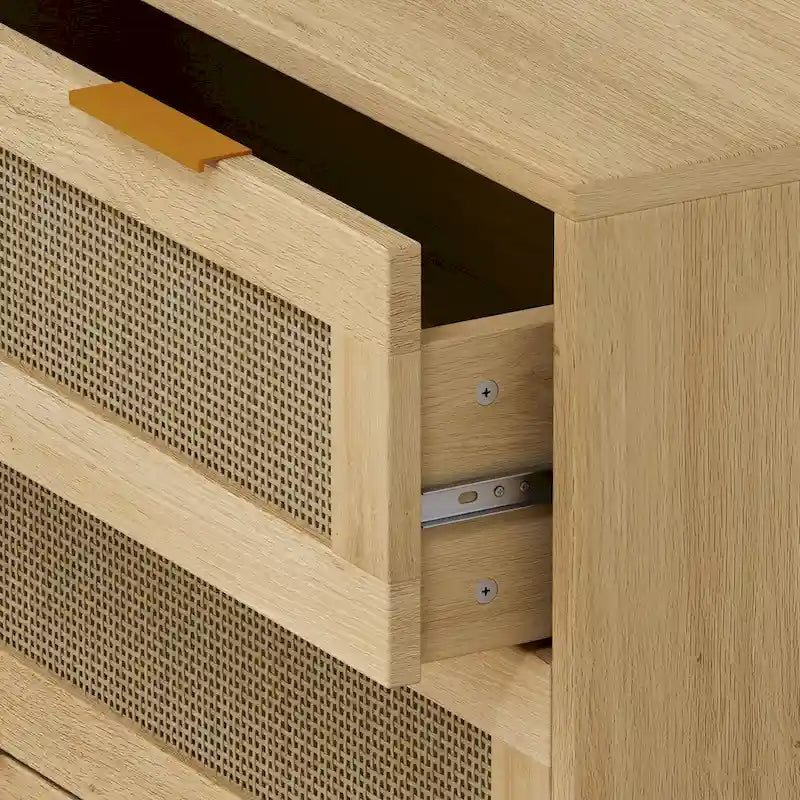 Mobile contenitore in rattan con tre cassetti in rattan