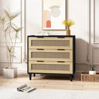 Mobile contenitore in rattan con tre cassetti in rattan