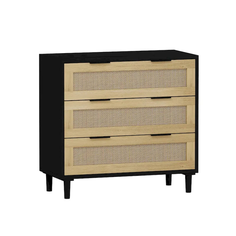 Mobile contenitore in rattan con tre cassetti in rattan