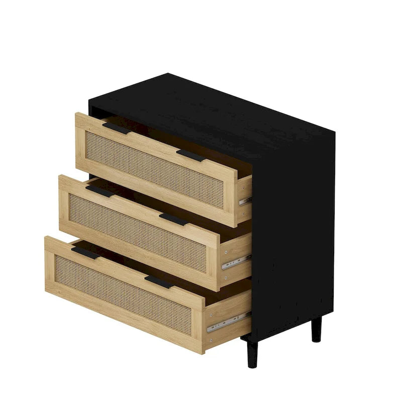 Mobile contenitore in rattan con tre cassetti in rattan